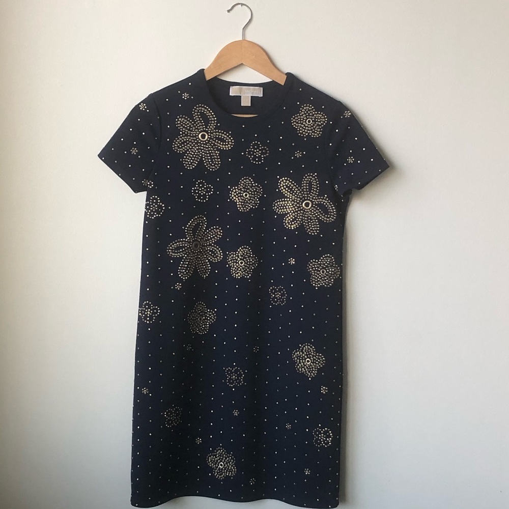Gold Floral Studded Navy Michael Kors Mini Dress